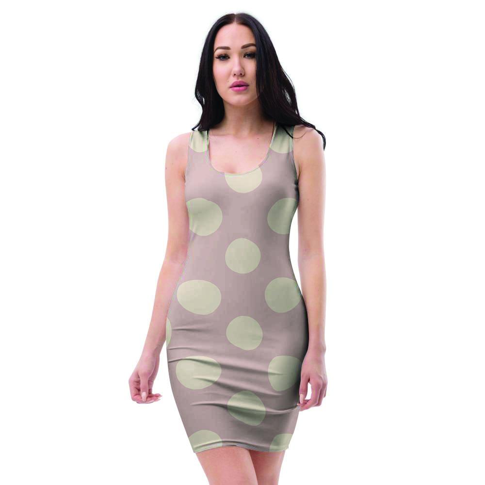 Tan Polka Dot Bodycon Dress-grizzshop