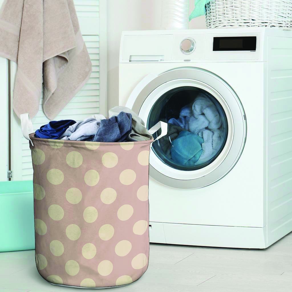 Tan Polka Dot Laundry Basket-grizzshop