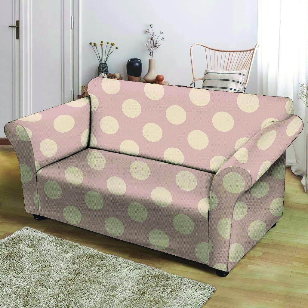 Tan Polka Dot Loveseat Cover-grizzshop