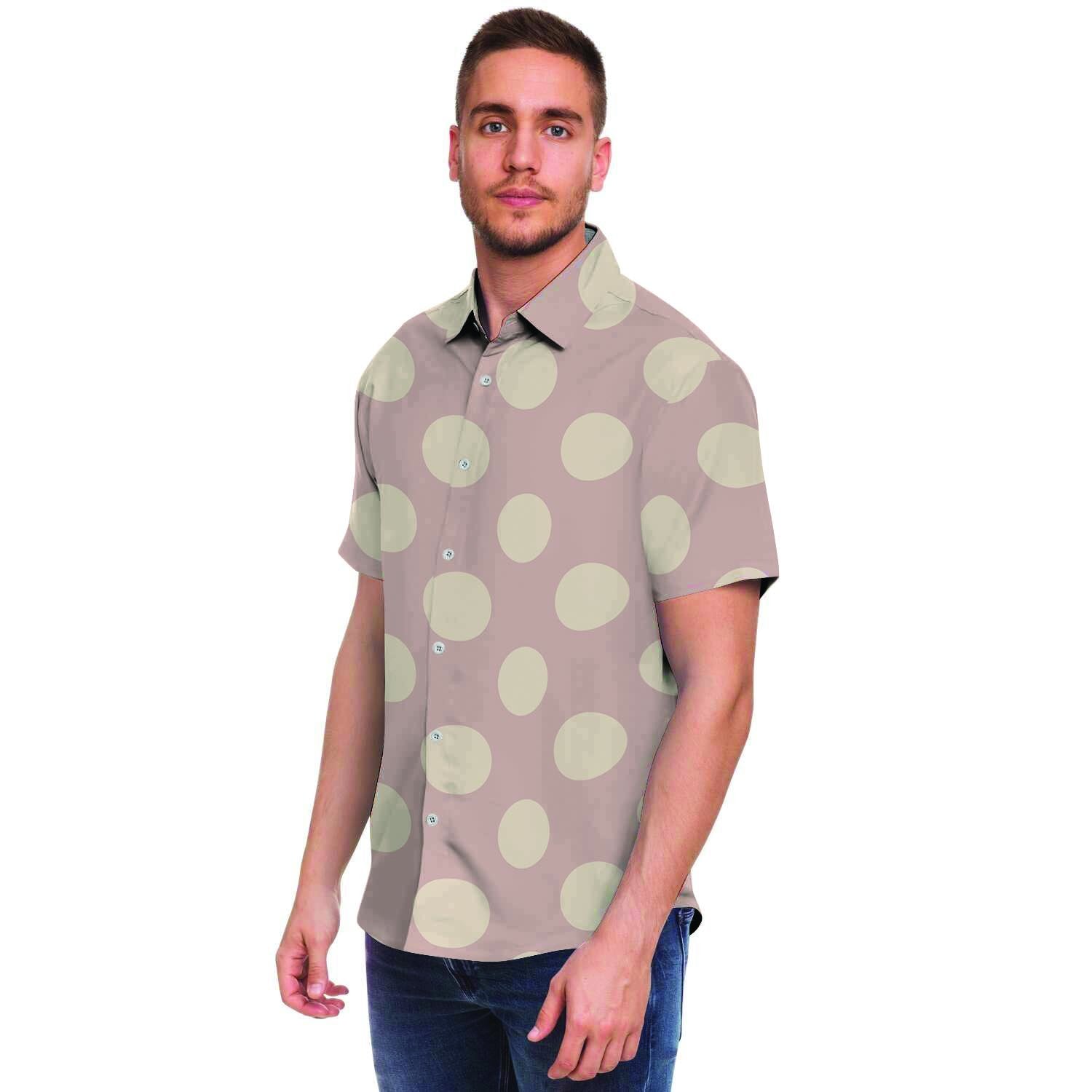 Tan Polka Dot Men's Short Sleeve Shirt-grizzshop