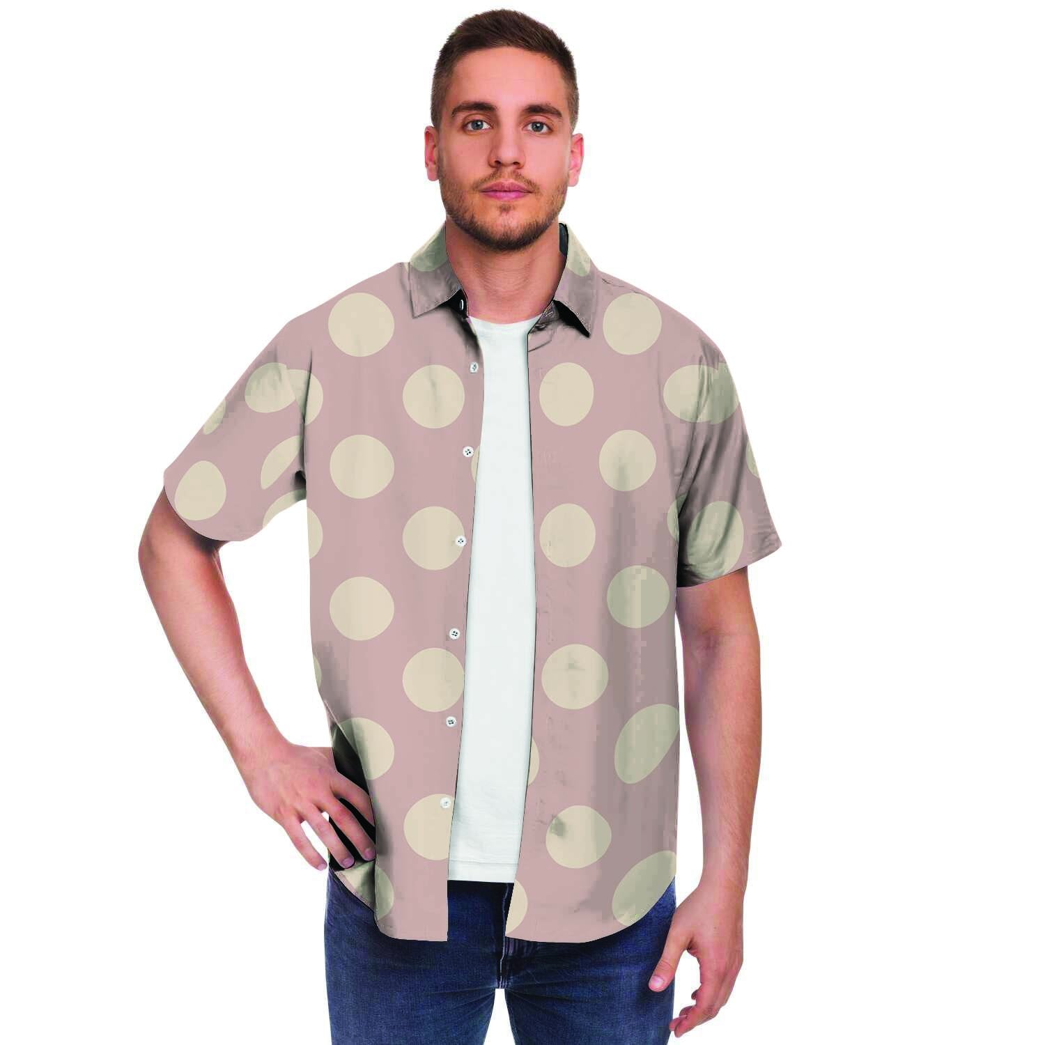 Tan Polka Dot Men's Short Sleeve Shirt-grizzshop