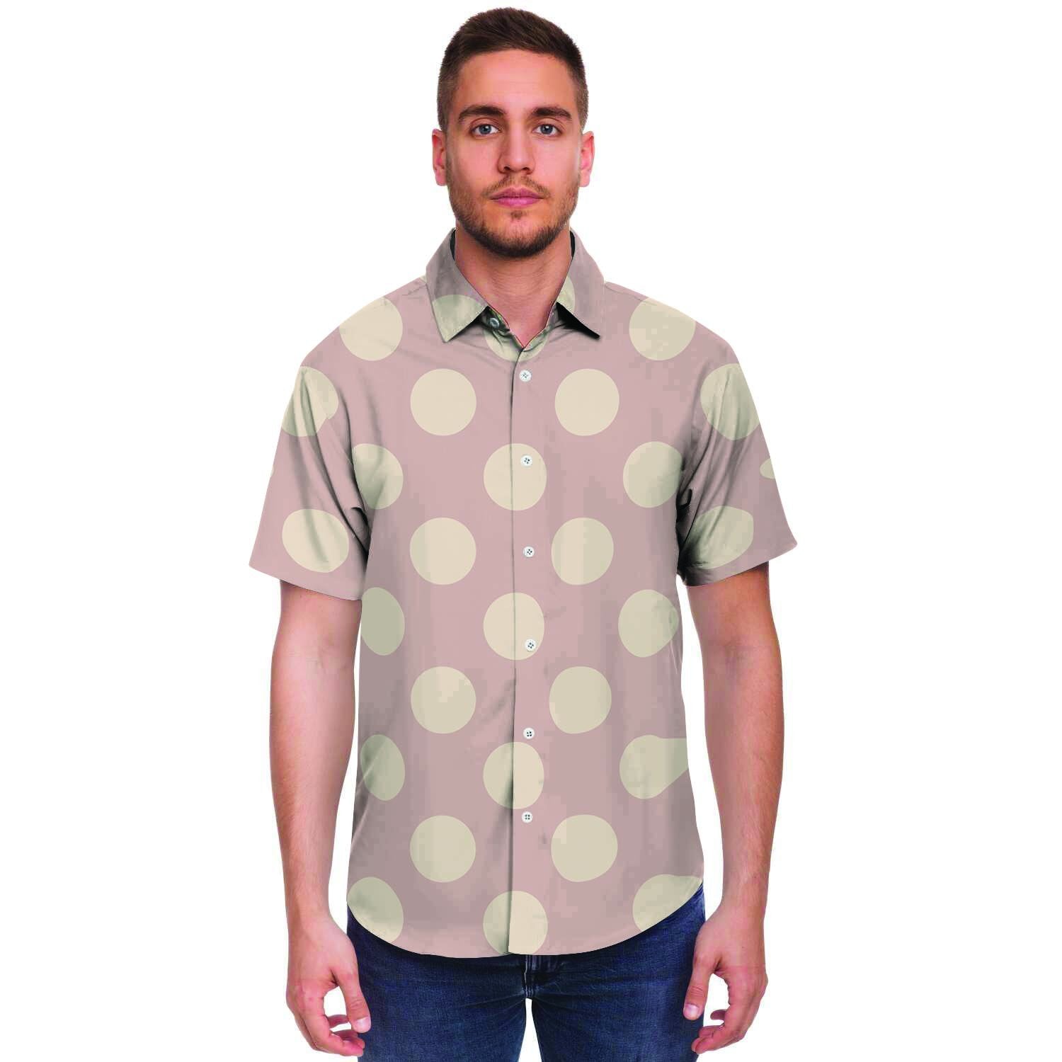 Tan Polka Dot Men's Short Sleeve Shirt-grizzshop
