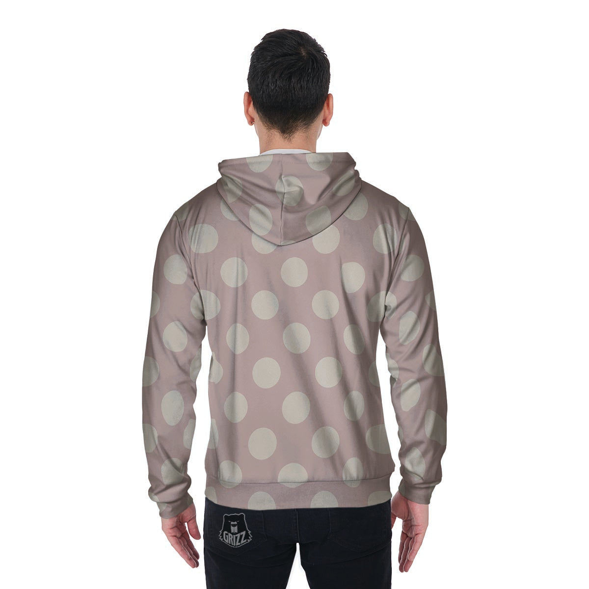 Tan Polka Dot Men's Zip Up Hoodie-grizzshop