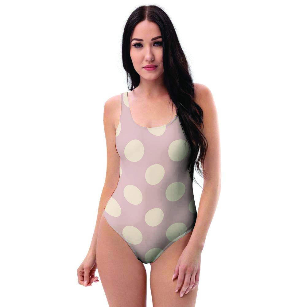 Tan Polka Dot One Piece Swimsuite-grizzshop