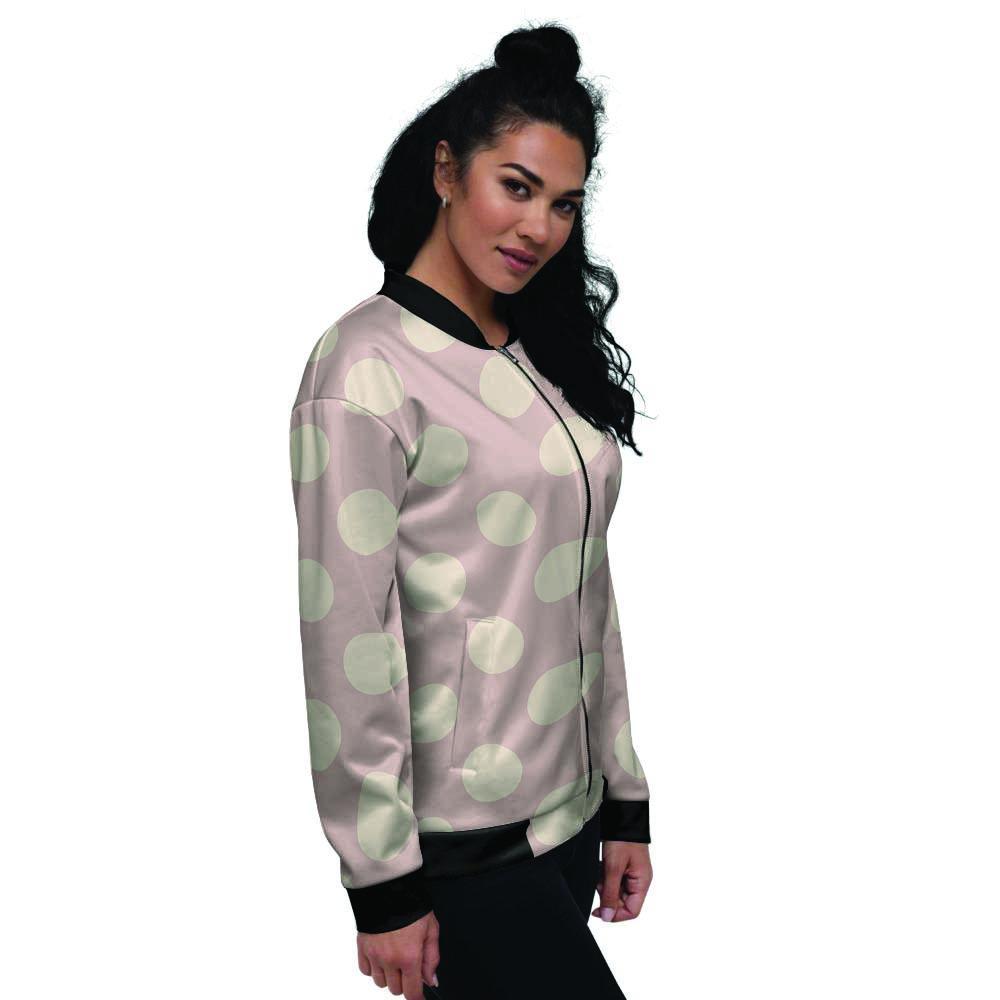 Tan Polka Dot Women's Bomber Jacket-grizzshop