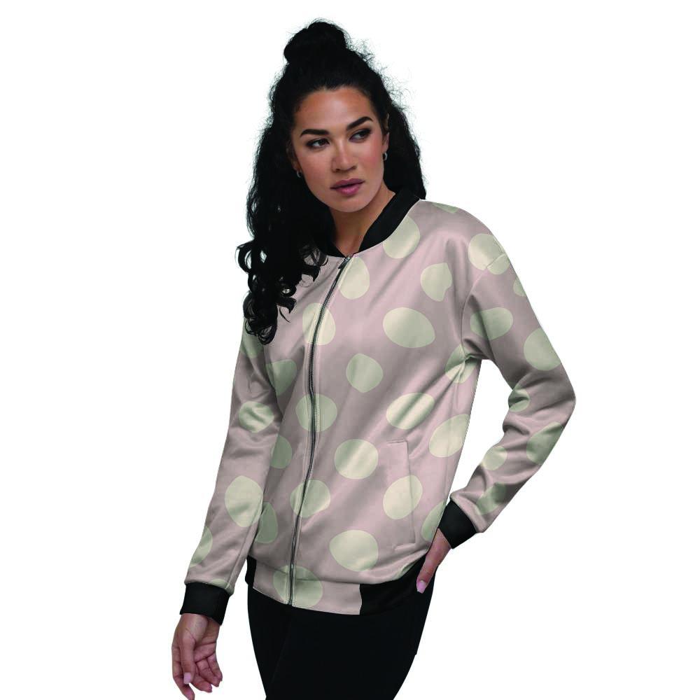 Tan Polka Dot Women's Bomber Jacket-grizzshop