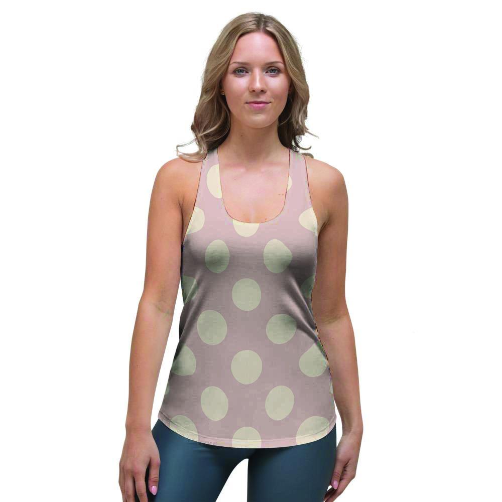 Tan Polka Dot Women's Racerback Tank Top-grizzshop