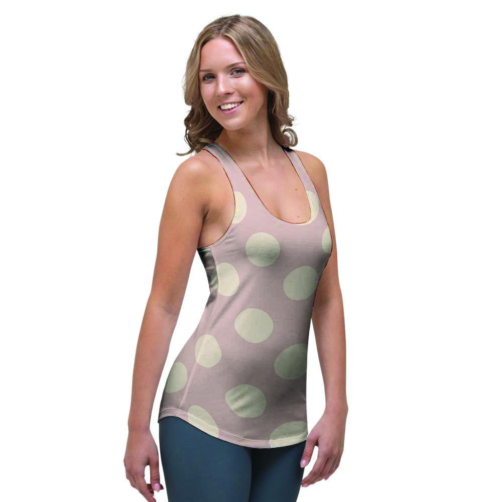 Tan Polka Dot Women's Racerback Tank Top-grizzshop