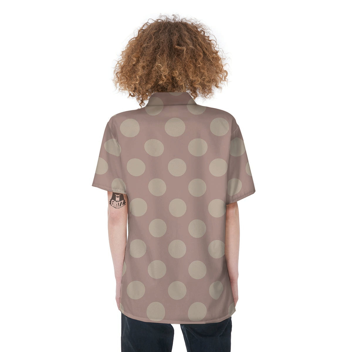 Tan Polka Dot Women's Short Sleeve Shirts-grizzshop