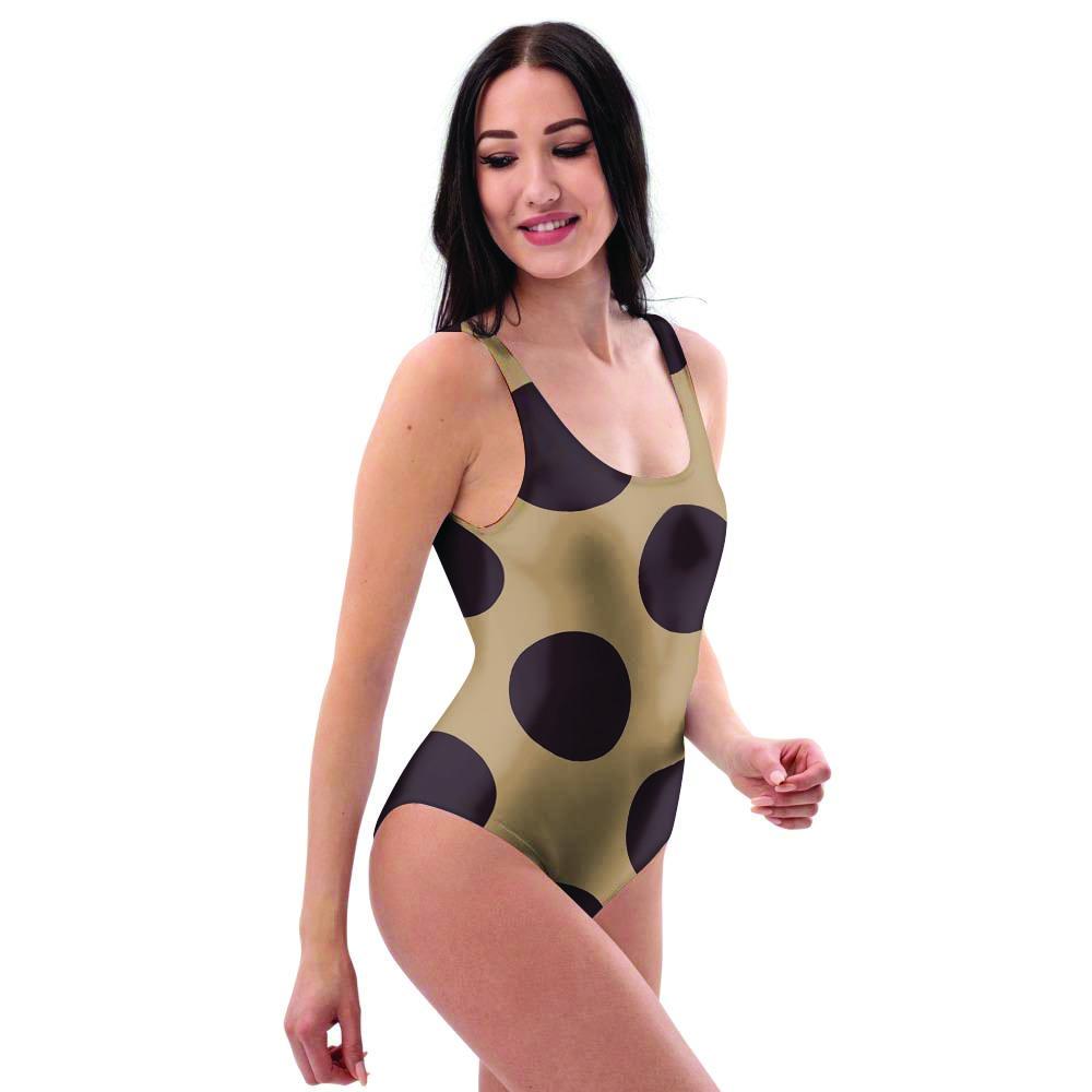 Tan And Black Polka Dot One Piece Swimsuite-grizzshop
