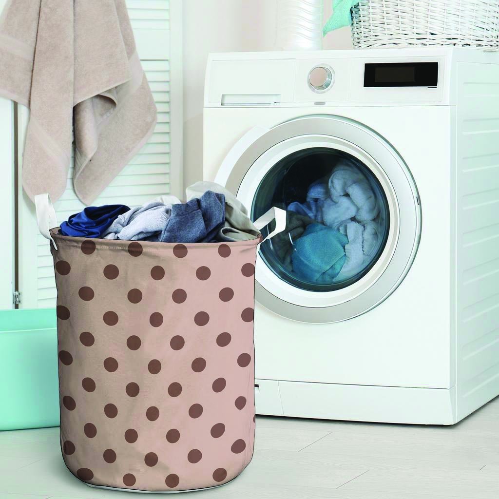 Tan And Brown Polka Dot Laundry Basket-grizzshop