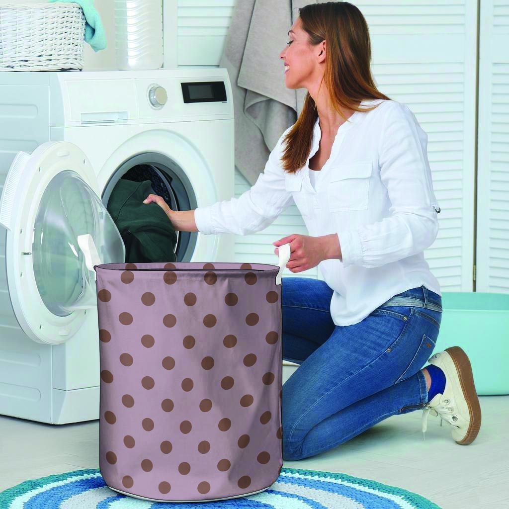 Tan And Brown Tiny Polka Dot Laundry Basket-grizzshop