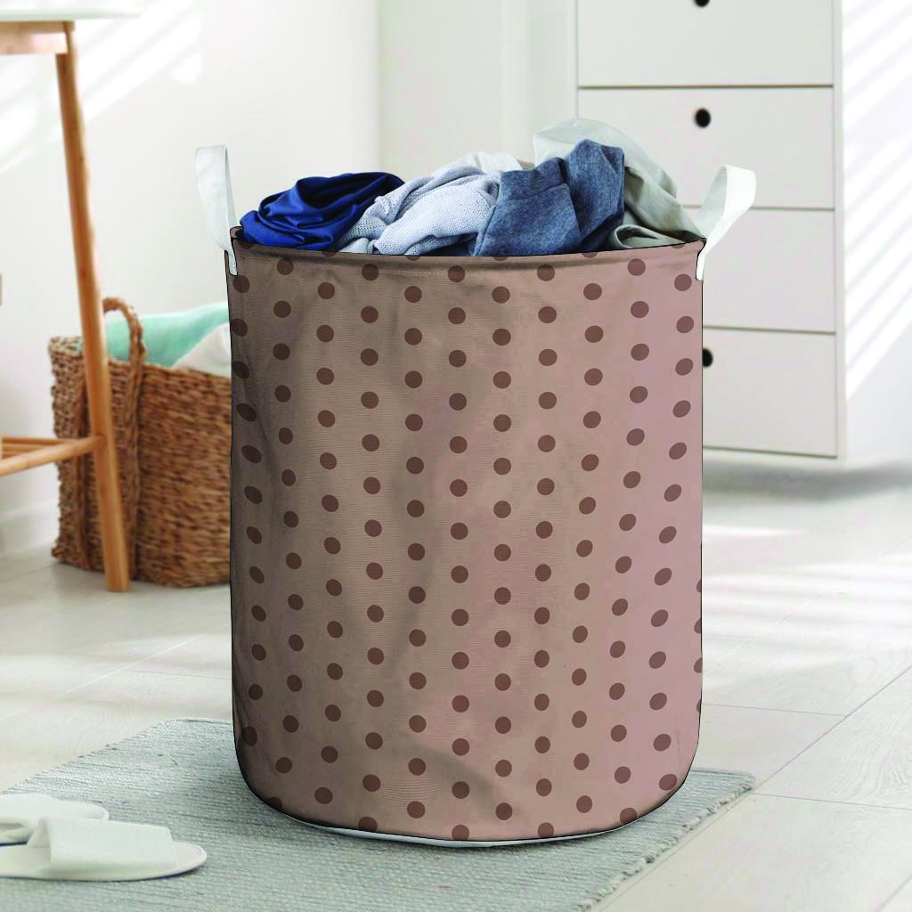Tan Brown Polka Dot Laundry Basket-grizzshop