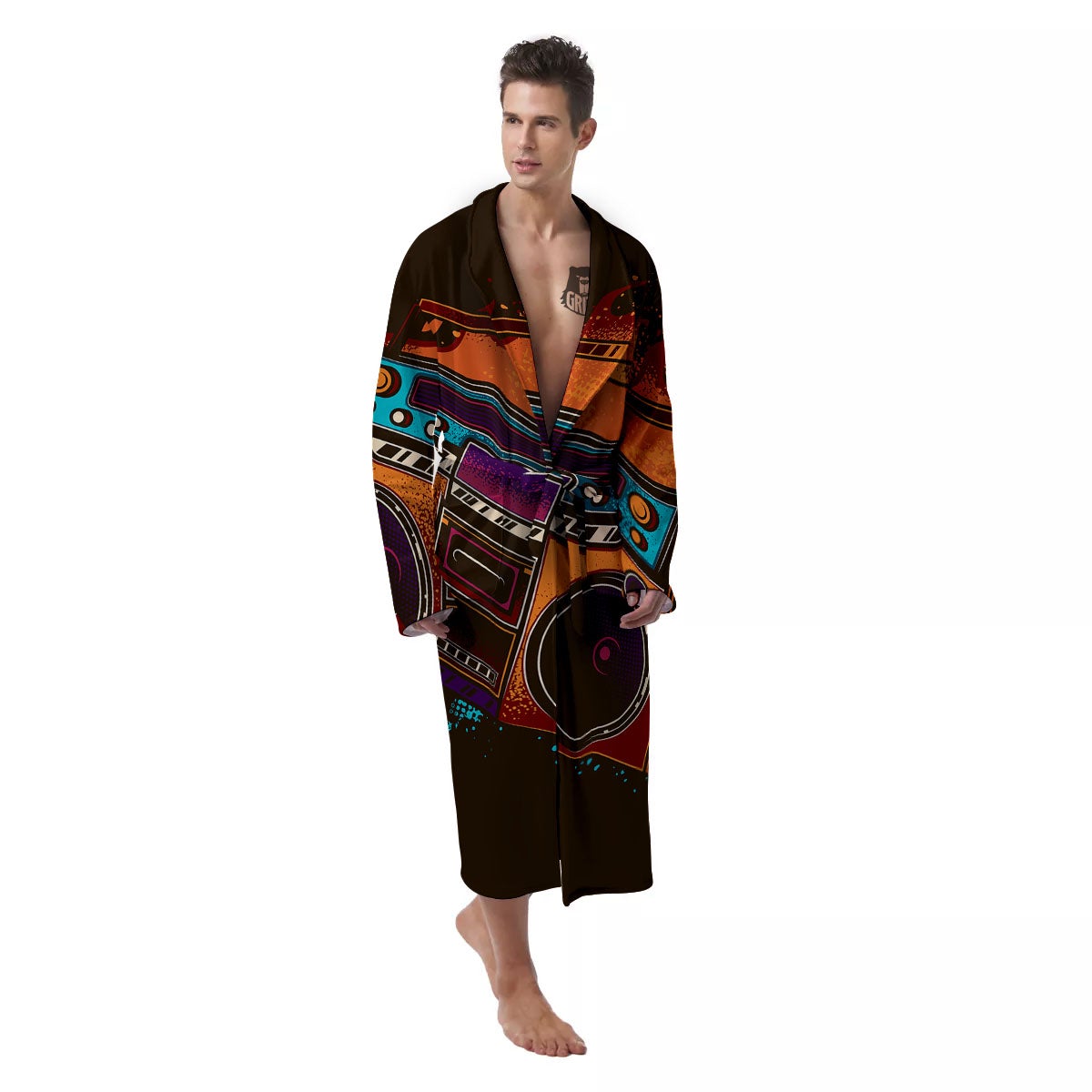 Tape Old Cassette Print Men's Robe-grizzshop