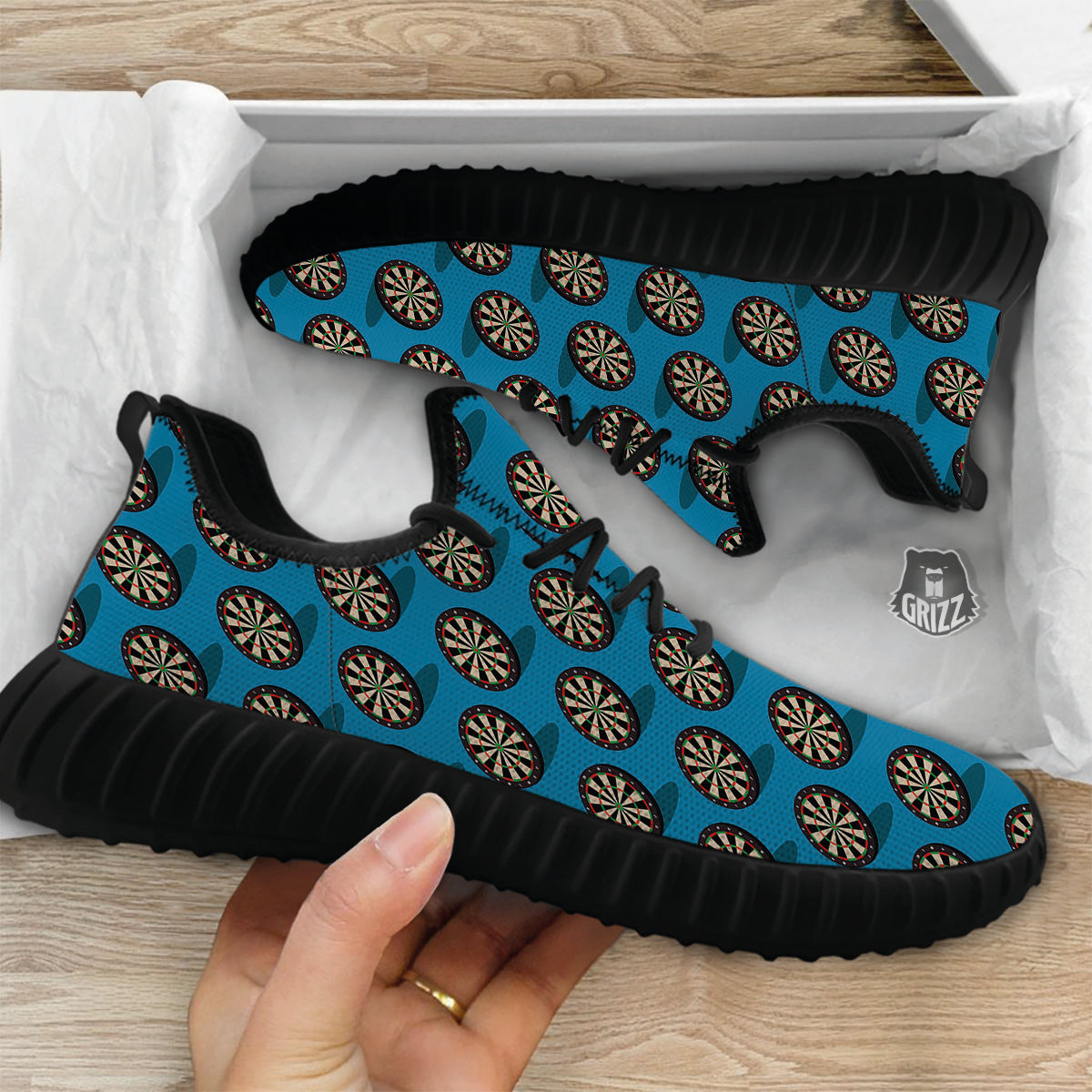 Target Blue Bullseye Print Pattern Black Walking Shoes-grizzshop