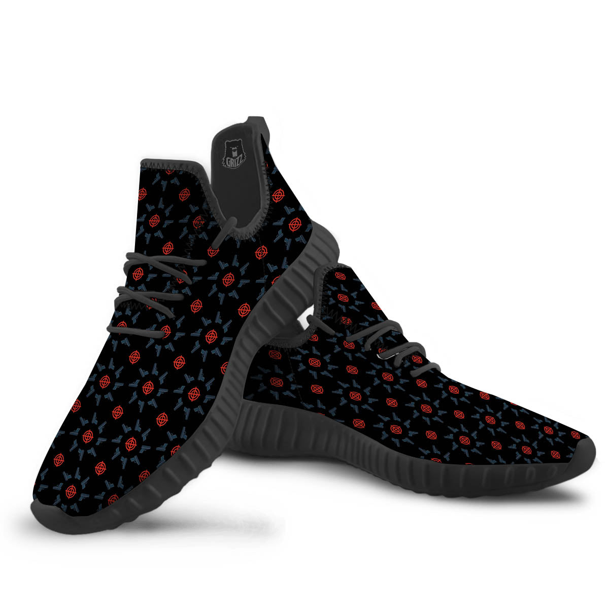 Target Bullseye Print Pattern Black Walking Shoes-grizzshop
