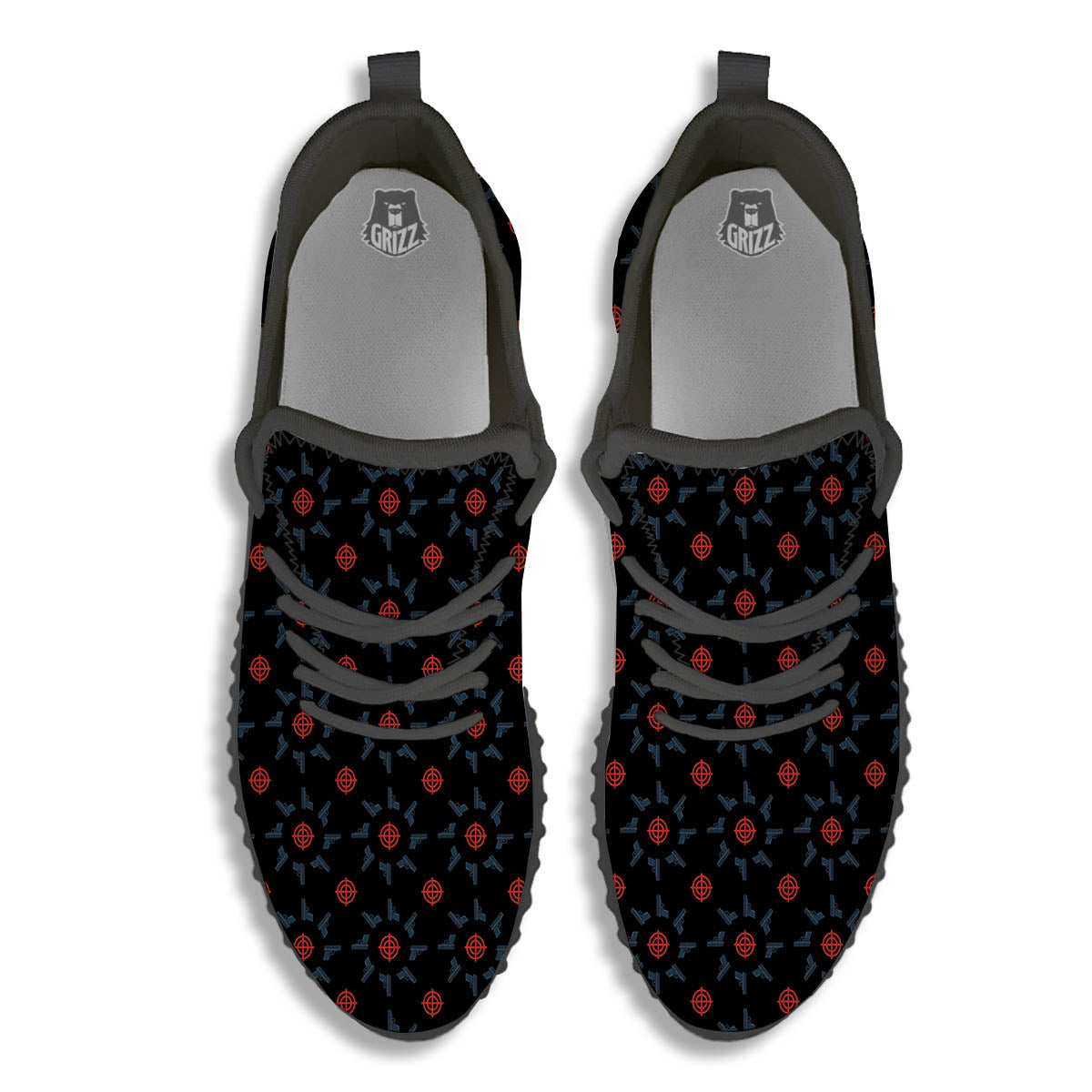 Target Bullseye Print Pattern Black Walking Shoes-grizzshop