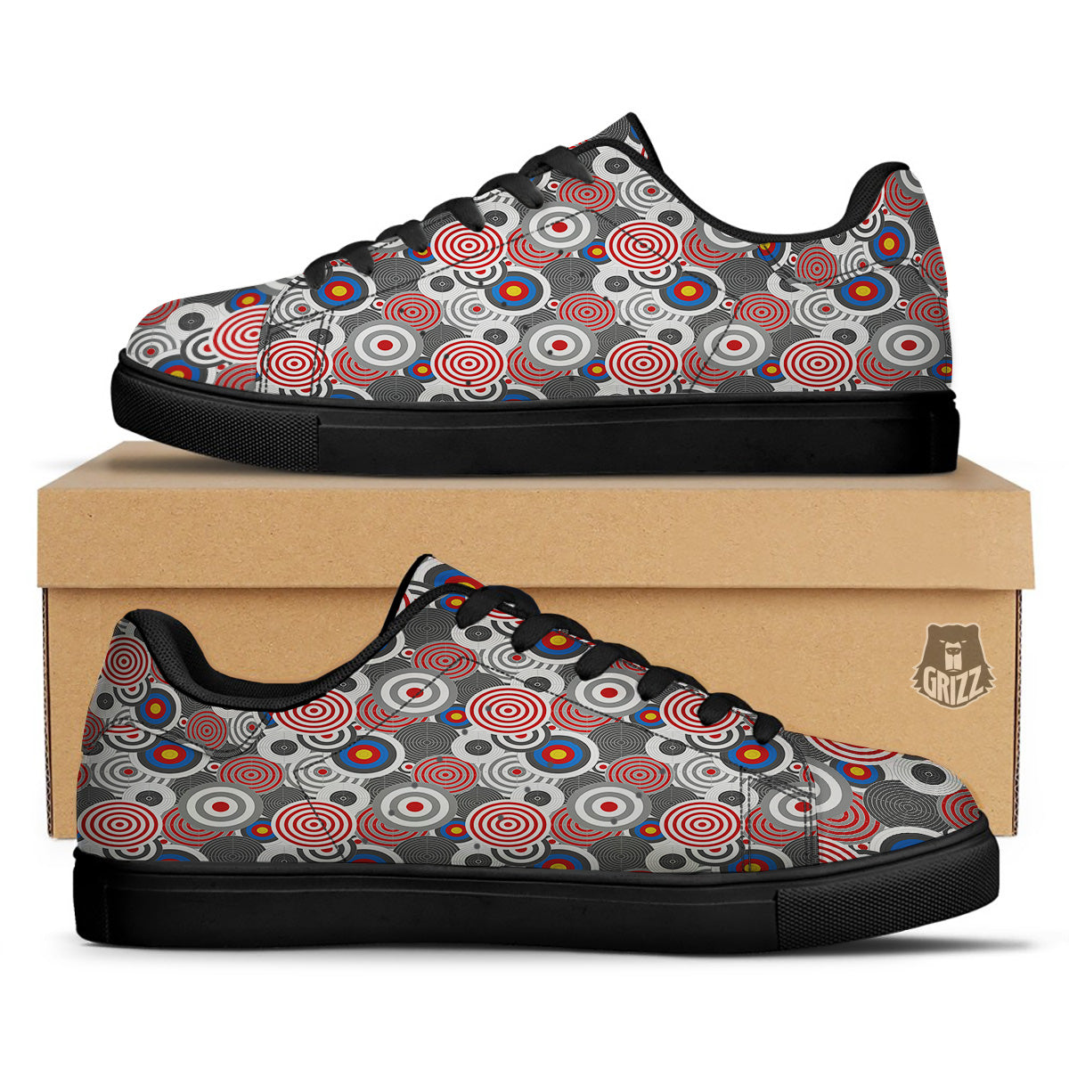 Target Darts Board Game Print Pattern Black Low Top Sneakers-grizzshop