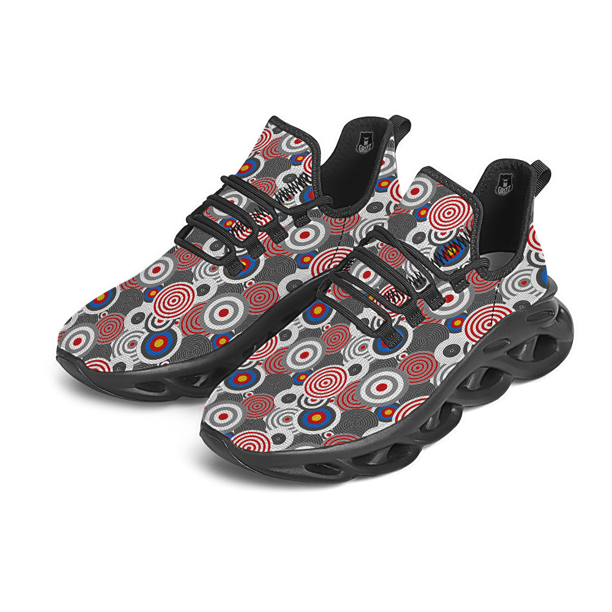 Target Darts Board Game Print Pattern Black Running Shoes-grizzshop