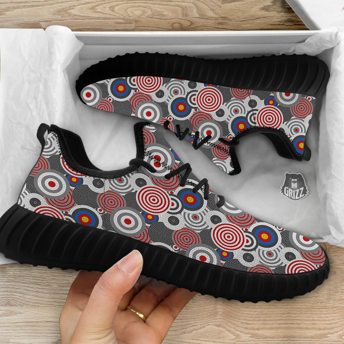 Target Darts Board Game Print Pattern Black Walking Shoes-grizzshop