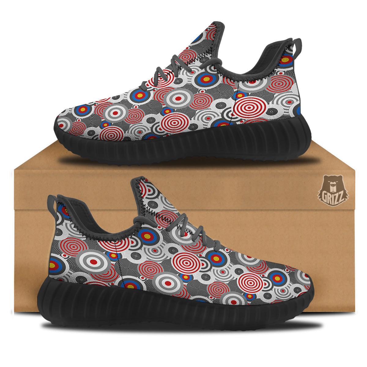 Target Darts Board Game Print Pattern Black Walking Shoes-grizzshop