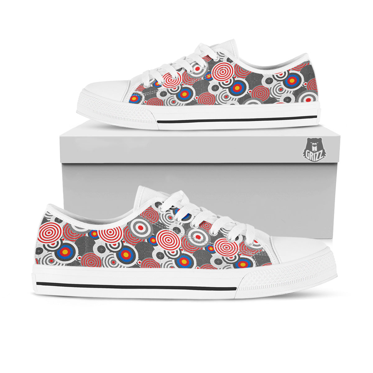 Target Darts Board Game Print Pattern White Low Top Shoes-grizzshop