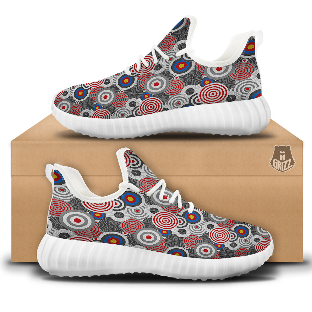Target Darts Board Game Print Pattern White Walking Shoes-grizzshop