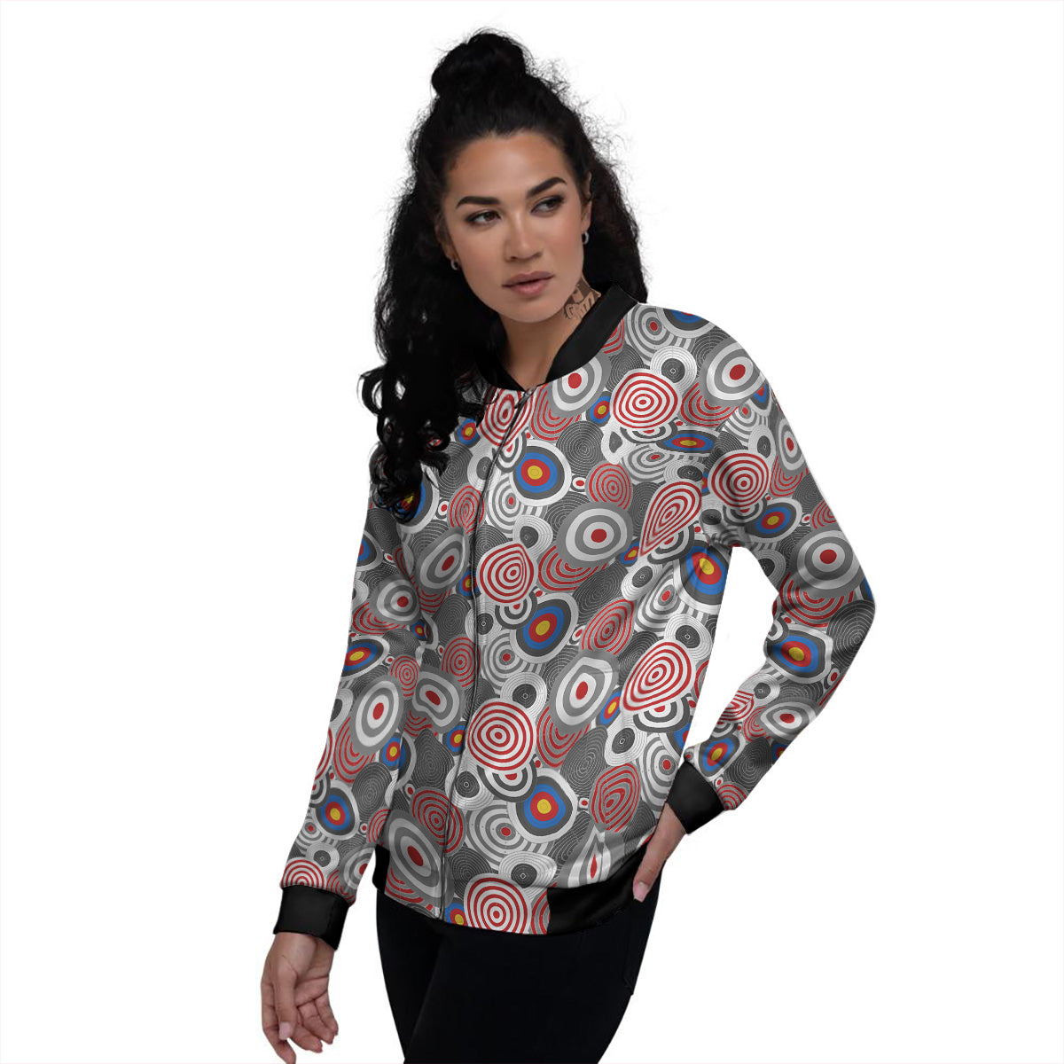 Target Darts Board Game Print Pattern Women's Bomber Jacket-grizzshop