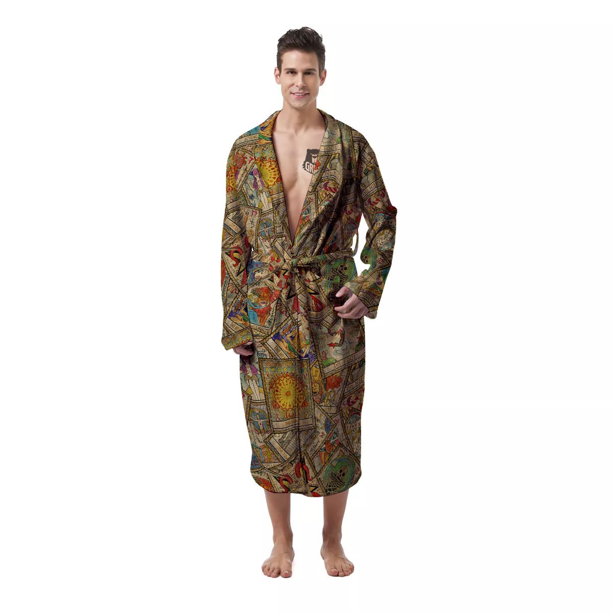 Tarot Card Wicca Vintage Print Pattern Men's Robe-grizzshop