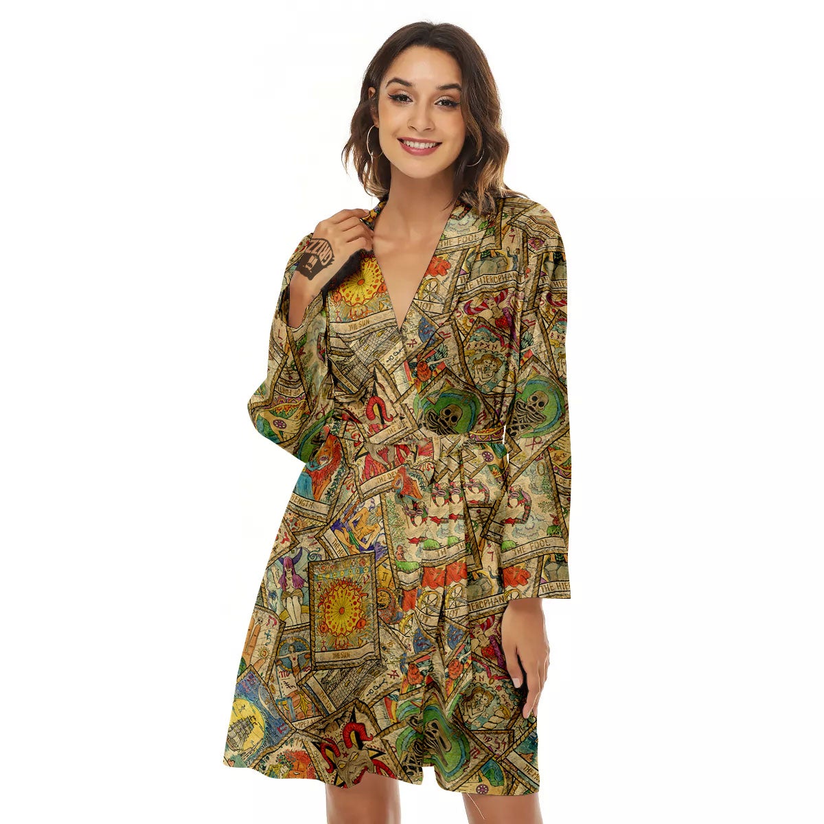 Tarot Card Wicca Vintage Print Pattern Women's Robe-grizzshop