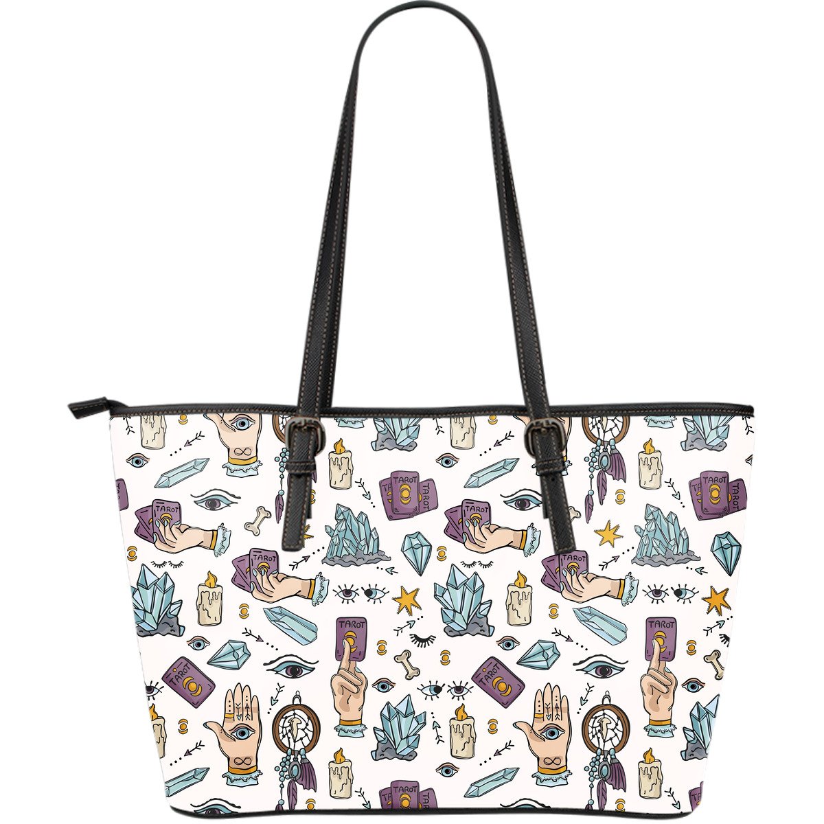 Tarot Pattern Print Leather Tote Bag-grizzshop