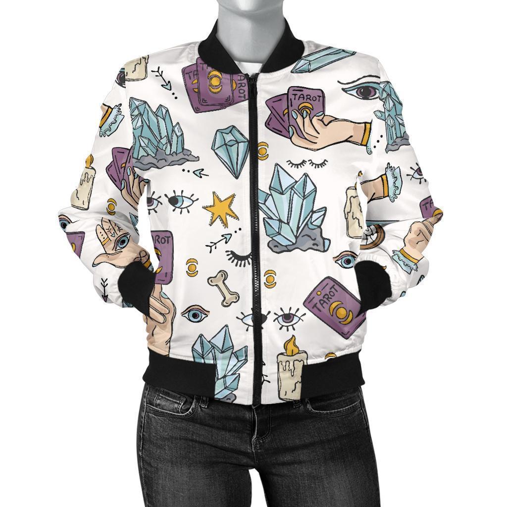 Tarot Pattern Print Women Casual Bomber Jacket-grizzshop