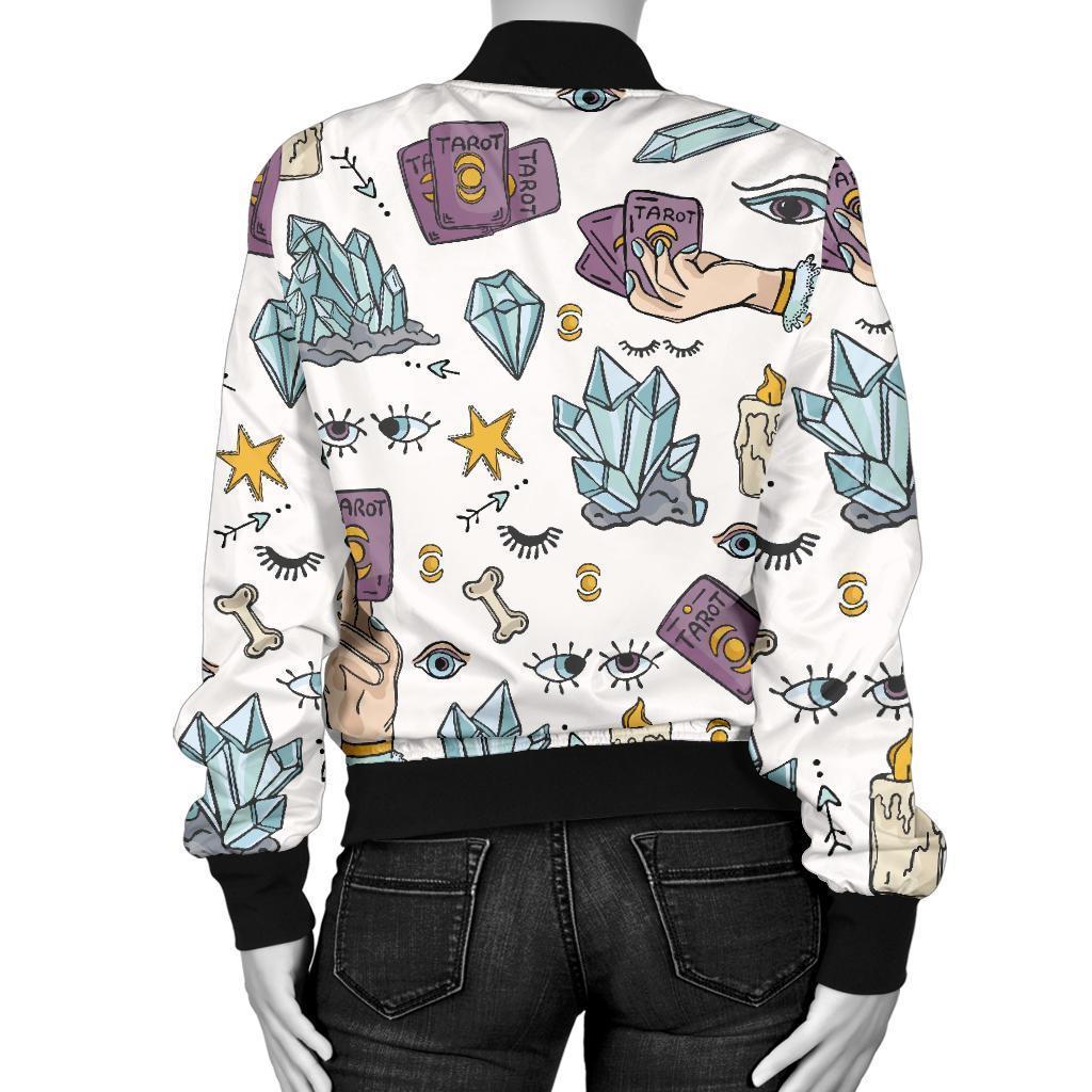 Tarot Pattern Print Women Casual Bomber Jacket-grizzshop