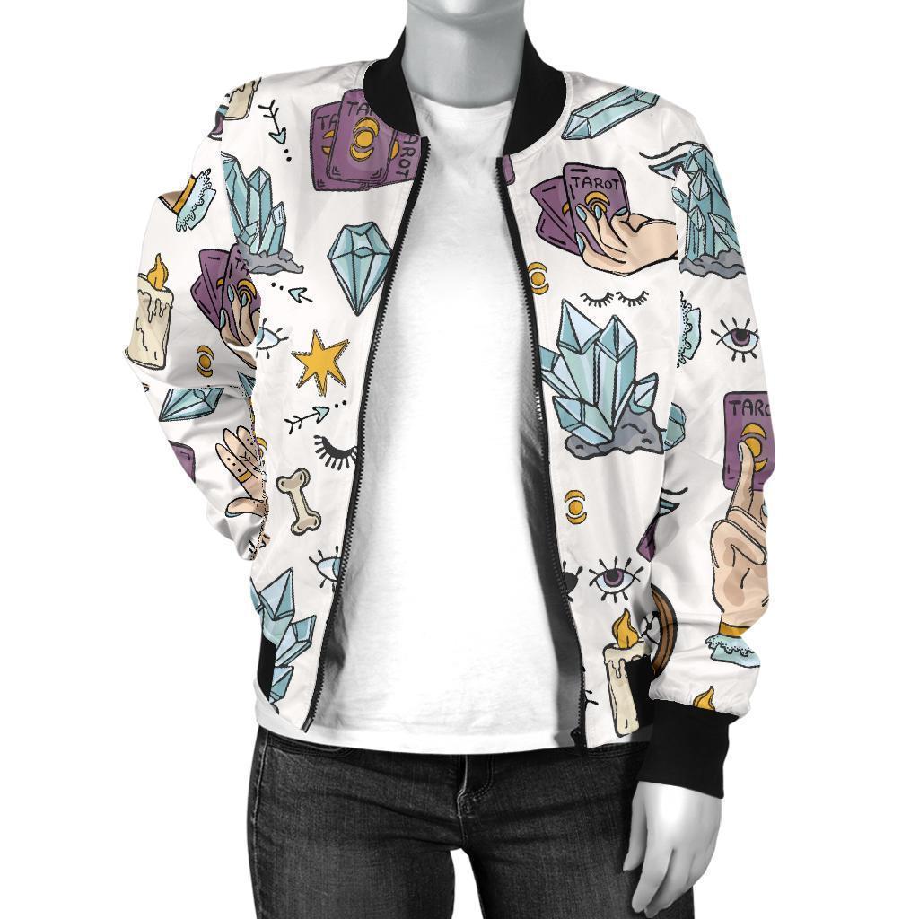 Tarot Pattern Print Women Casual Bomber Jacket-grizzshop