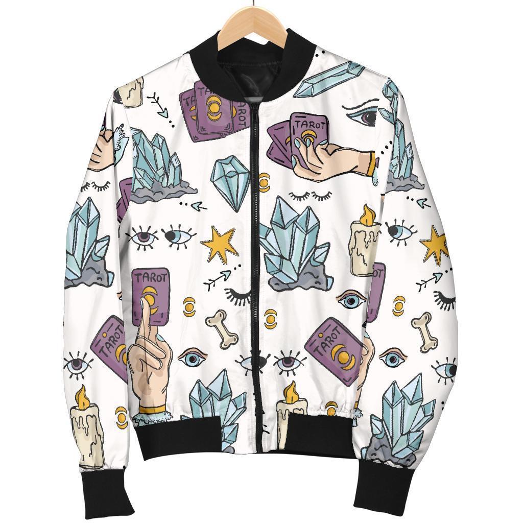 Tarot Pattern Print Women Casual Bomber Jacket-grizzshop