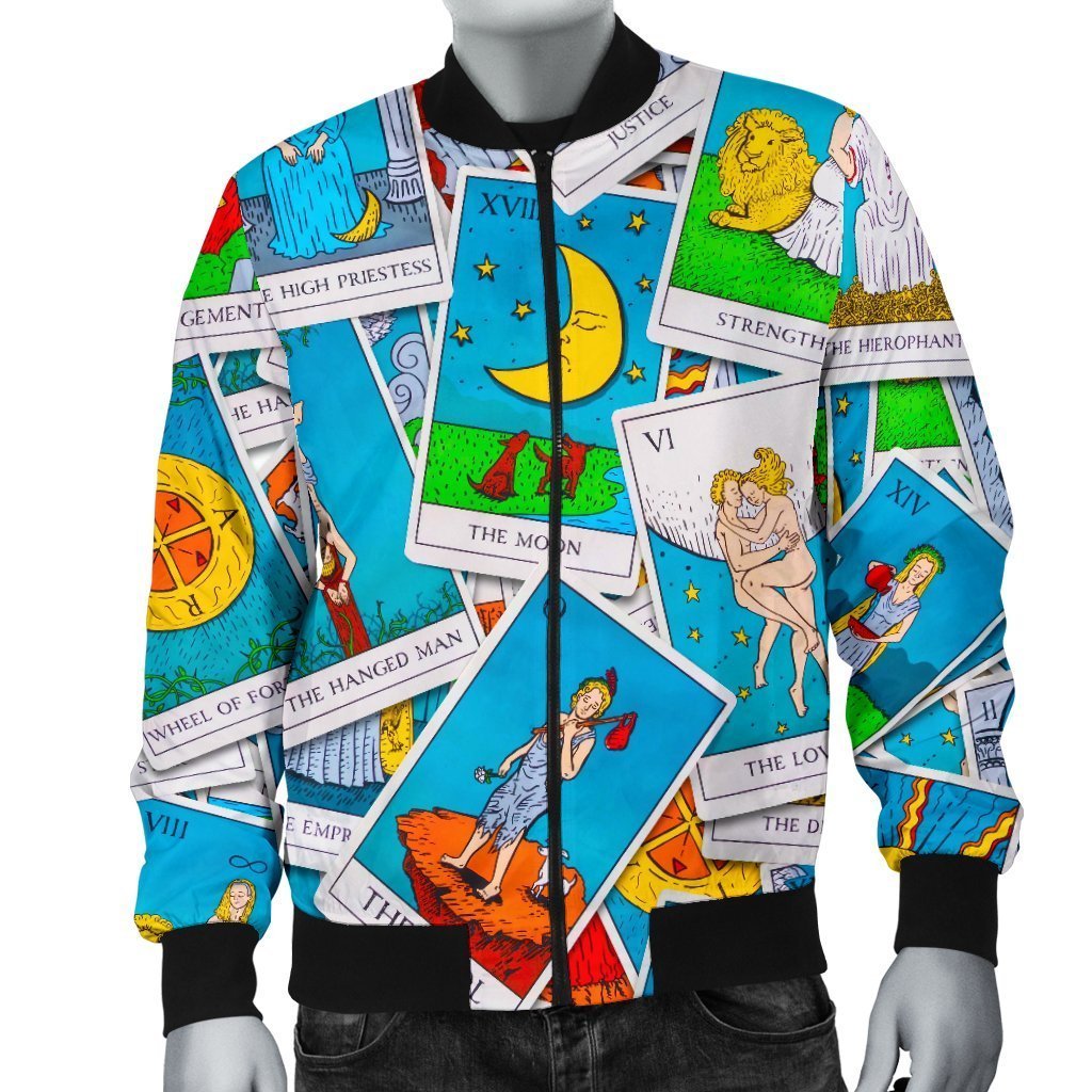 Grizzshop Men's Doodle Cat Print Bomber Jacket