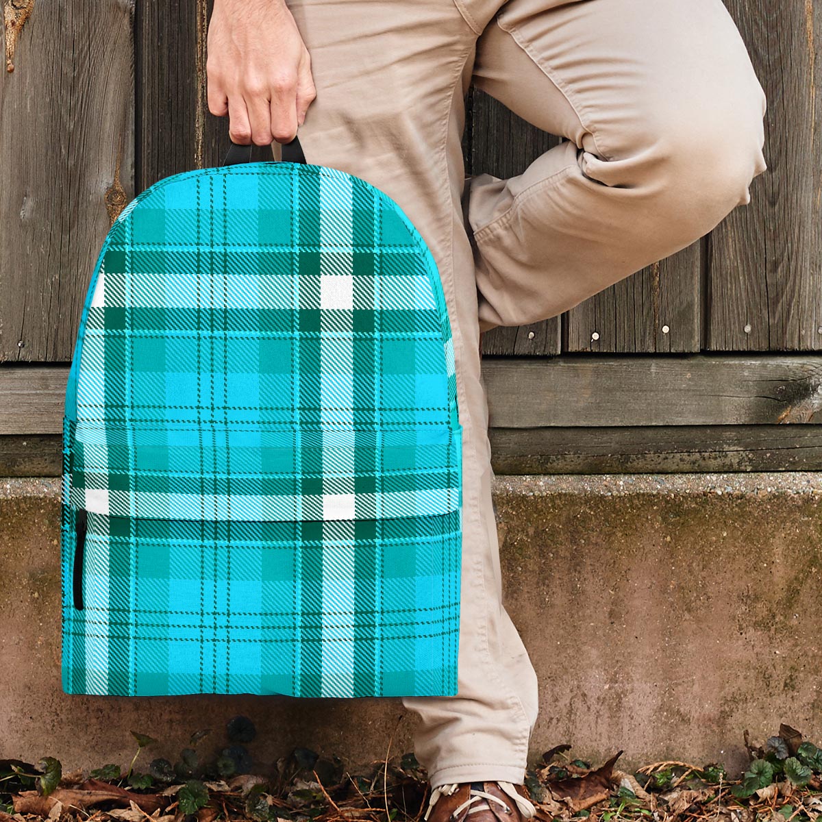 Tartan Aqua Blue Plaid Backpack-grizzshop