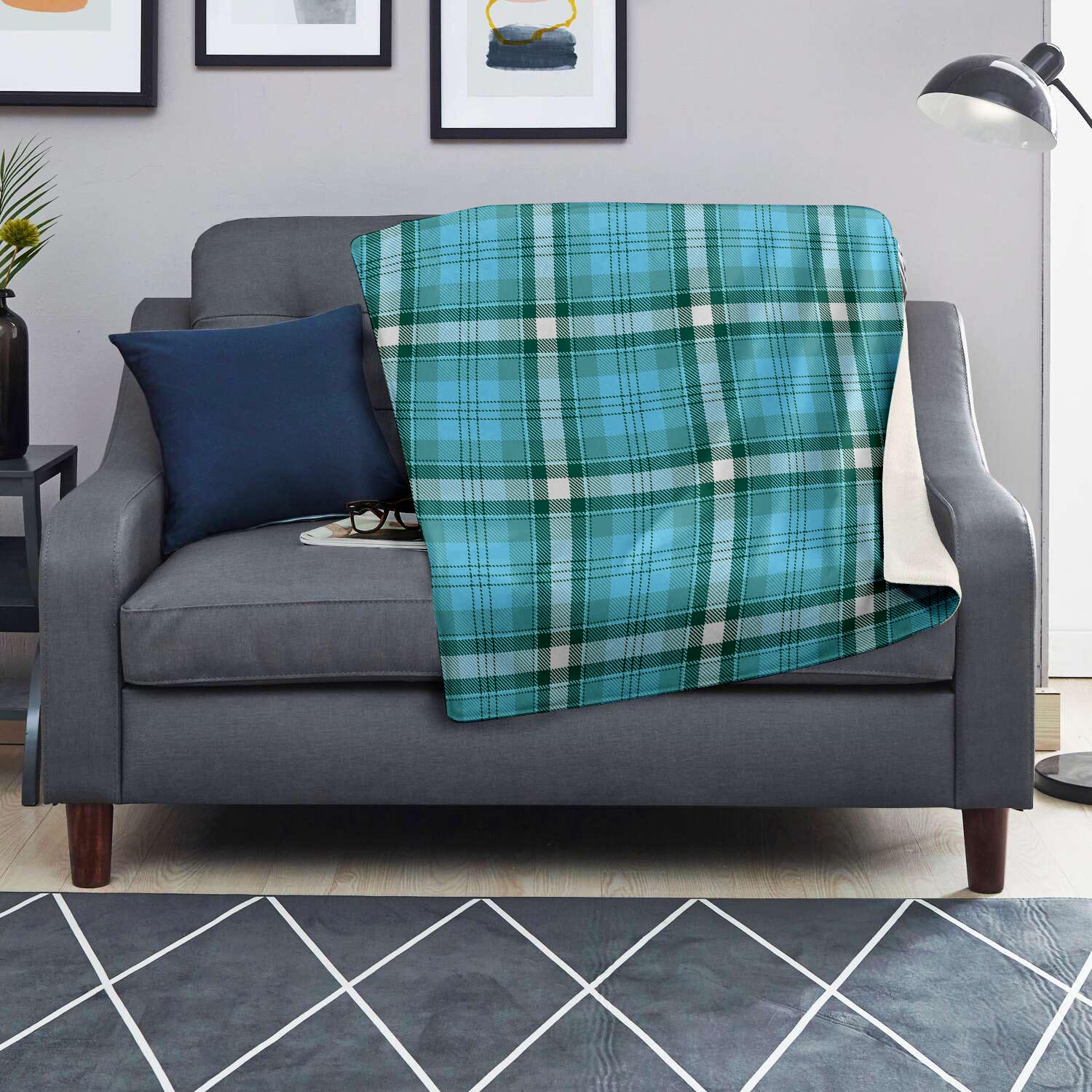 Tartan Aqua Blue Plaid Blanket-grizzshop