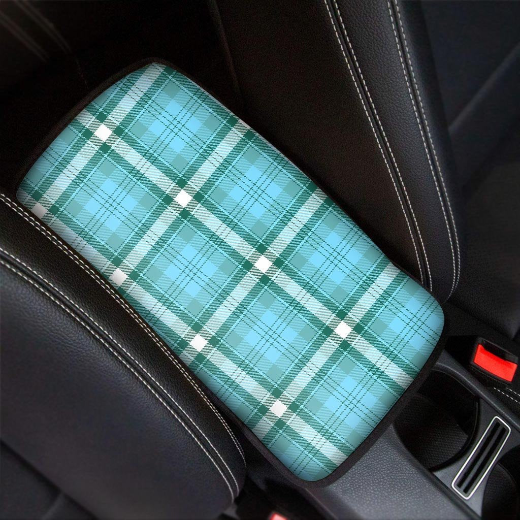 Tartan Aqua Blue Plaid Car Console Cover-grizzshop