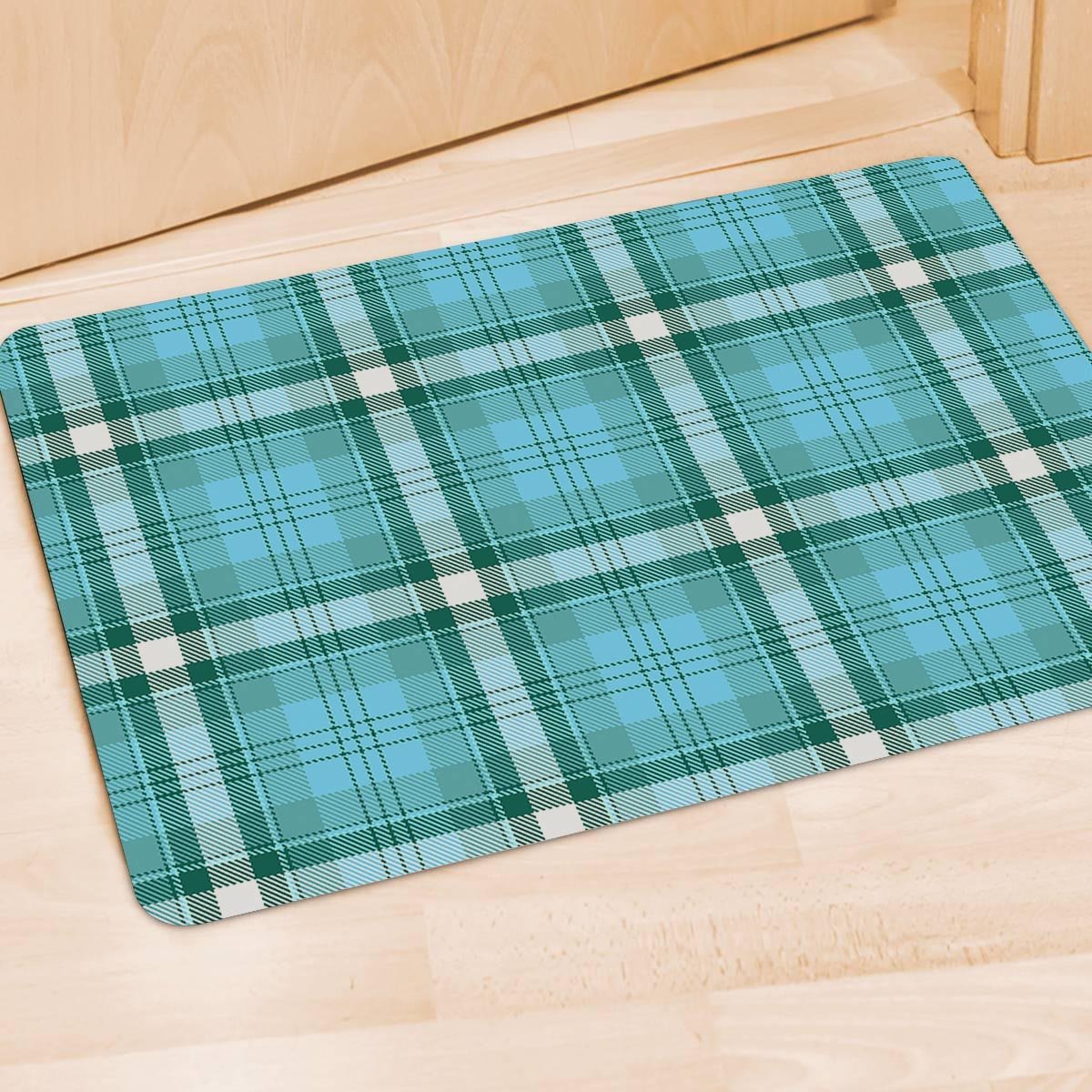 Tartan Aqua Blue Plaid Door Mat-grizzshop