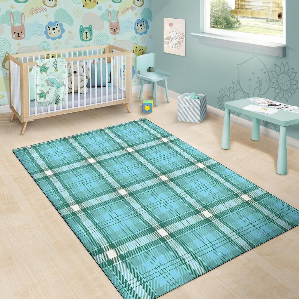 Tartan Aqua Blue Plaid Floor Mat-grizzshop