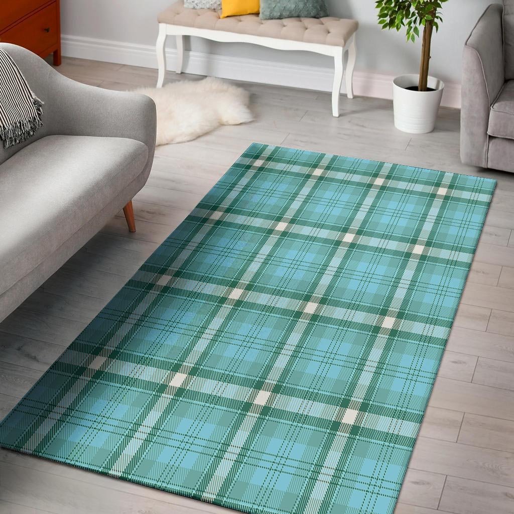 Tartan Aqua Blue Plaid Floor Mat-grizzshop