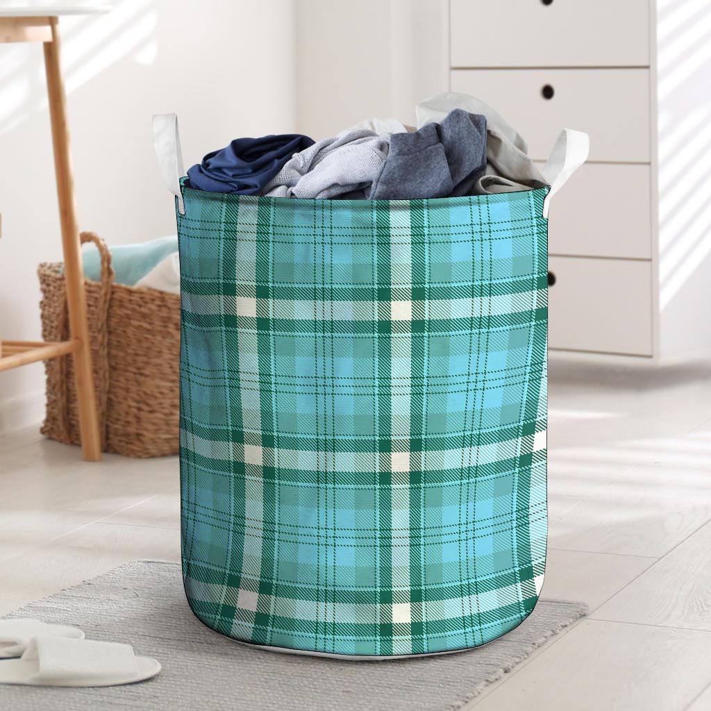 Tartan Aqua Blue Plaid Laundry Basket-grizzshop