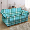 Tartan Aqua Blue Plaid Loveseat Cover-grizzshop