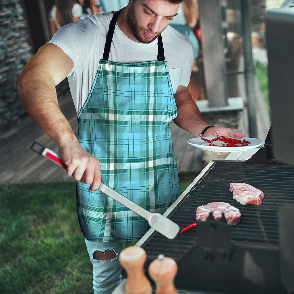 Tartan Aqua Blue Plaid Men's Apron-grizzshop