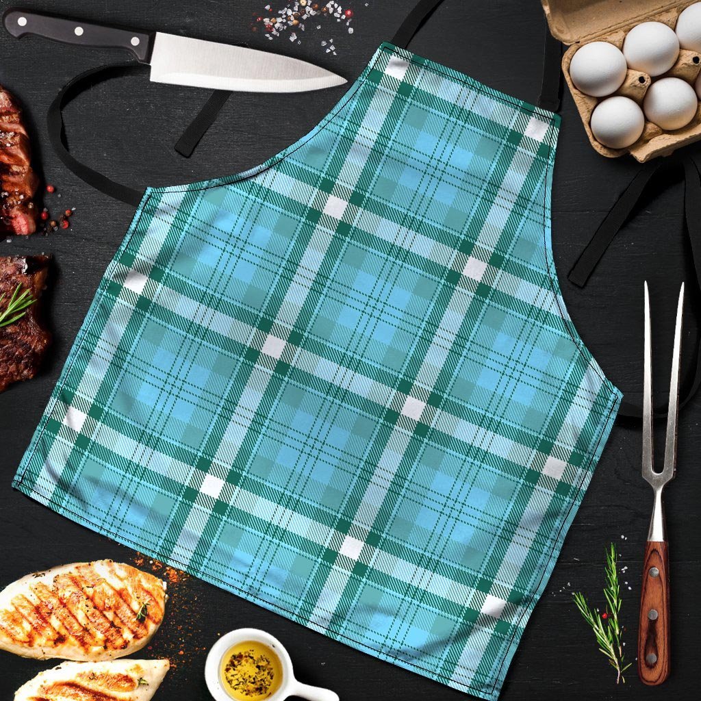 Tartan Aqua Blue Plaid Men's Apron-grizzshop