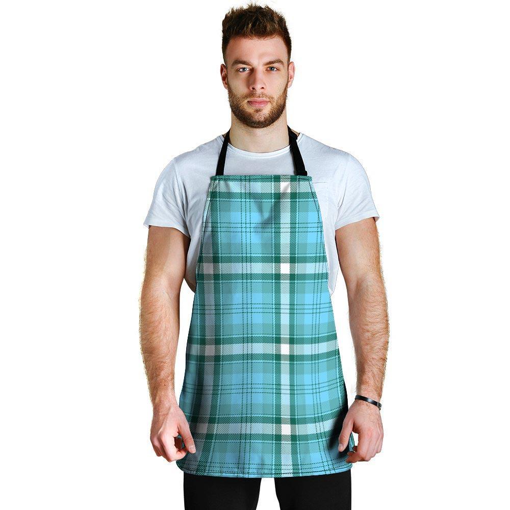 Tartan Aqua Blue Plaid Men's Apron-grizzshop