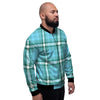 Tartan Aqua Blue Plaid Men's Bomber Jacket-grizzshop