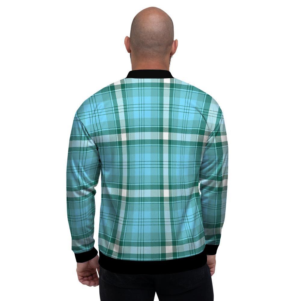 Tartan Aqua Blue Plaid Men's Bomber Jacket-grizzshop