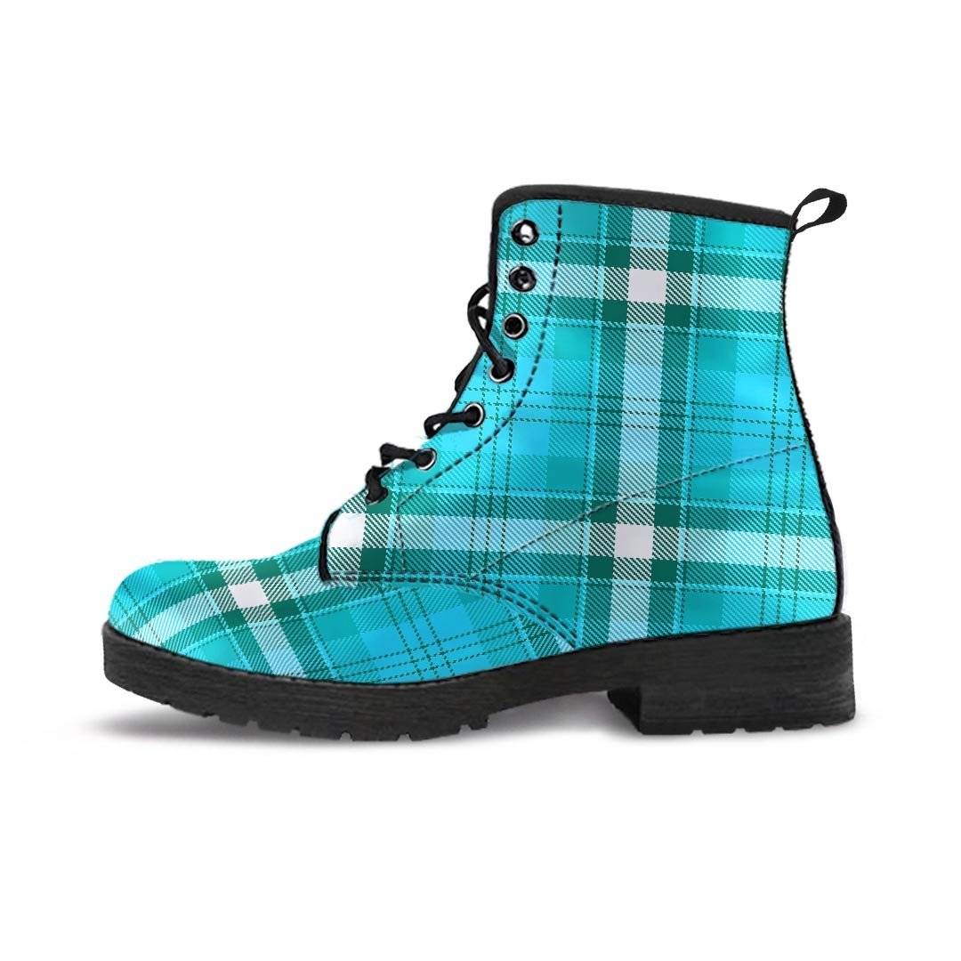 Tartan Aqua Blue Plaid Men's Boots-grizzshop